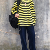 Free Shipping-RETRO YELLOW AND BLACK LONG SLEEVE TEE - Thumbnail 2