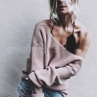Fashion Solid Color V-Neck Sweater - Thumbnail 1