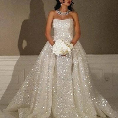 Saprkly strapless mermaid wedding dresses bridal gown - Thumbnail 5
