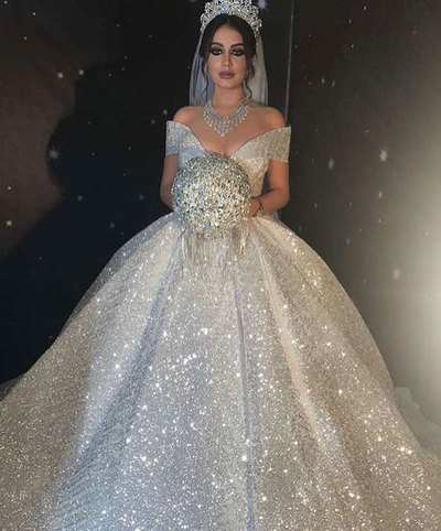 Sparkly Off the Shoulder Wedding Dresses Bridal Gown