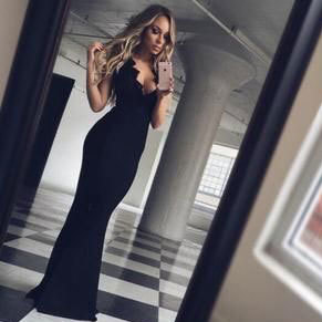 Black V Neck Mermaid Criss Cross Prom Dresses