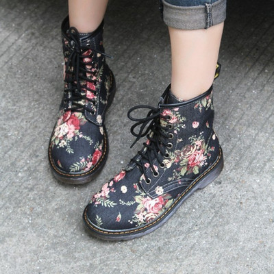 Lace up floral ankle boots