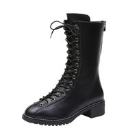 Black Lace up Mid Calf Boots - Thumbnail 2