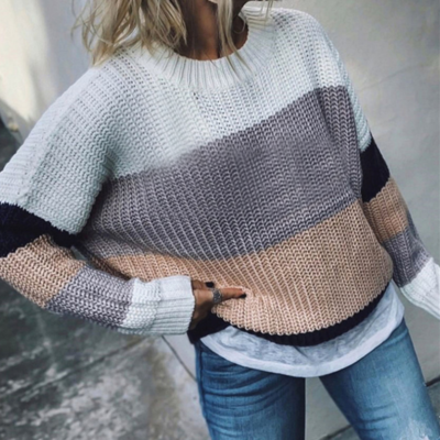 Loose Large Size Knit Striped Sweater