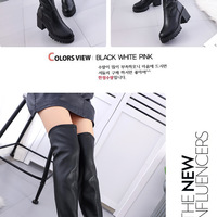 Thick Heel Black Over the Knee Boots - Thumbnail 1