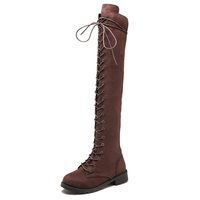 Brown and Black Lace up Thigh High Boots - Thumbnail 1