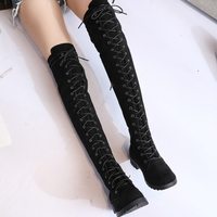Brown and Black Lace up Thigh High Boots - Thumbnail 3