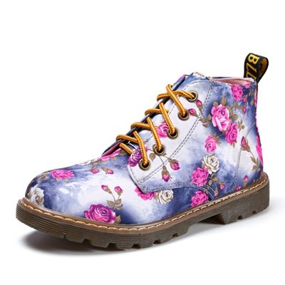 Casual lace up gothic harajuku floral ankle boots