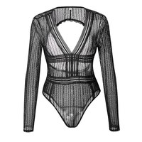 Deep V Neck Cut Out Lace Long SLeeve Bodysuit - Thumbnail 3