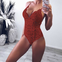 V Neck Sexy Lace Bodysuit Lingerie  - Thumbnail 3