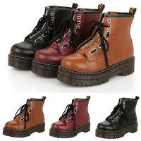 Lace up Leather Ankle Boots - Thumbnail 4