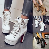 Rivet Lace up Ankle Boots - Thumbnail 1