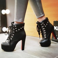 Rivet Lace up Ankle Boots - Thumbnail 3