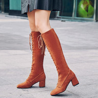 Lace up Over The Knee High Heels Fashion Boots - Thumbnail 1