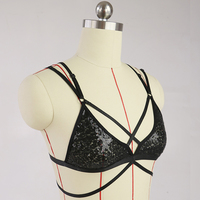Sexy Black Lace Sequin Bralette Bra - Thumbnail 2