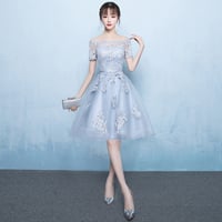 Gray tulle lace short prom dress, high low  evening dress - Thumbnail 3