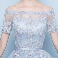 Gray tulle lace short prom dress, high low  evening dress - Thumbnail 1