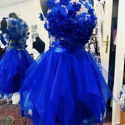 Royal blue short homecoming dresses prom dress with appliques - Thumbnail 4