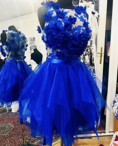 Royal Blue Short Homecoming Dresses Prom Dress with Appliques