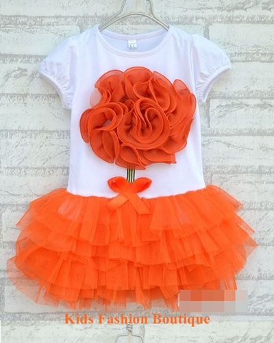 Girls peach flower dress. 100% cotton.