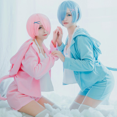 Harajuku fashion ram rem cat ear pajama set - Thumbnail 4