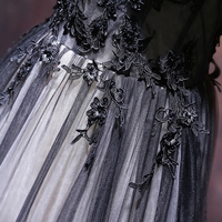 Black v neck tulle lace short prom dress, evening dress - Thumbnail 2