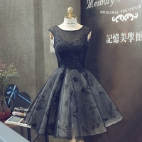 Black round neck lace short prom dress, homecoming dress - Thumbnail 2