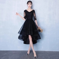 Black v neck tulle lace short prom dress, evening dress - Thumbnail 1