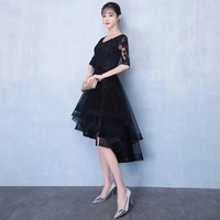 Black v neck tulle lace short prom dress, evening dress - Thumbnail 3