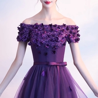 Purple tulle lace short prom dress, high low evening dress - Thumbnail 1