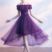 Purple tulle lace short prom dress, high low evening dress - Thumbnail 2