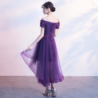 Purple tulle lace short prom dress, high low evening dress - Thumbnail 4