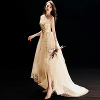 Gold tulle sequins long prom dress, evening dress - Thumbnail 2