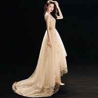 Gold tulle sequins long prom dress, evening dress - Thumbnail 3