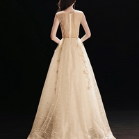 Gold tulle sequins long prom dress, evening dress - Thumbnail 4