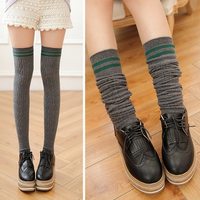 Warm Cotton Thigh High Stripes Long Stocking Socks - Thumbnail 3