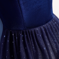 Blue tulle velvet long prom dress, blue evening dress - Thumbnail 2