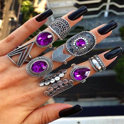 9 pieces set purple crystal silver rings - Thumbnail 2