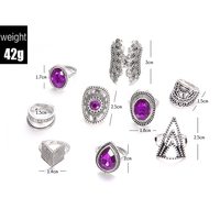 9 Pieces Set Purple Crystal Silver Rings - Thumbnail 1