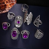 9 Pieces Set Purple Crystal Silver Rings - Thumbnail 2