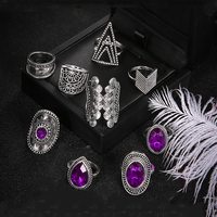 9 Pieces Set Purple Crystal Silver Rings - Thumbnail 4
