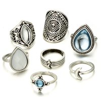 7 Pieces Set Antiuqe Silver Water Drop Rings - Thumbnail 2
