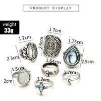 7 Pieces Set Antiuqe Silver Water Drop Rings - Thumbnail 3