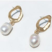 Minimalist Irregular Matte Gold Pearl Earrings - Thumbnail 1