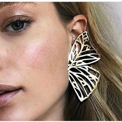 Gold whimsical butterfly wings stud earrings - Thumbnail 3