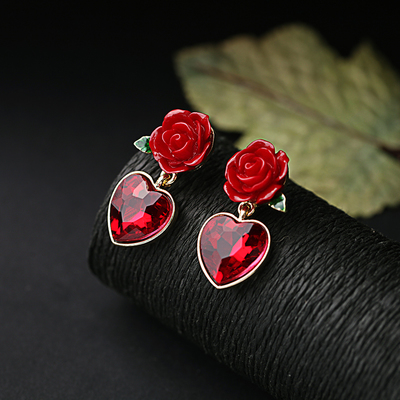Red rose and heart earrings - Thumbnail 4