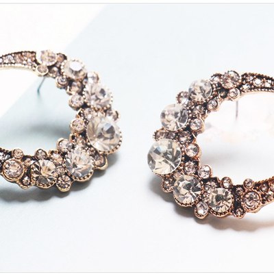 Crescent moon rhinestone earrings - Thumbnail 1