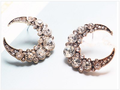 Crescent Moon Rhinestone Earrings