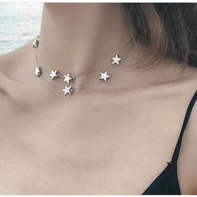 Silver multi layer stars necklace - Thumbnail 3