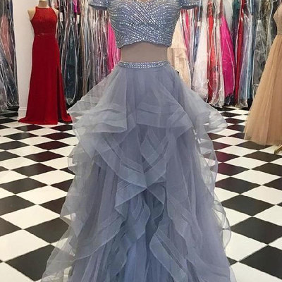 Two piece off the shoulder prom dresses with beaded - Thumbnail 5